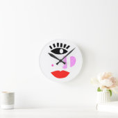 Cute Red Lips Face Modern Ronde Klok (Huis)