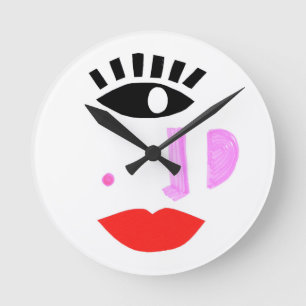 Cute Red Lips Face Modern Ronde Klok