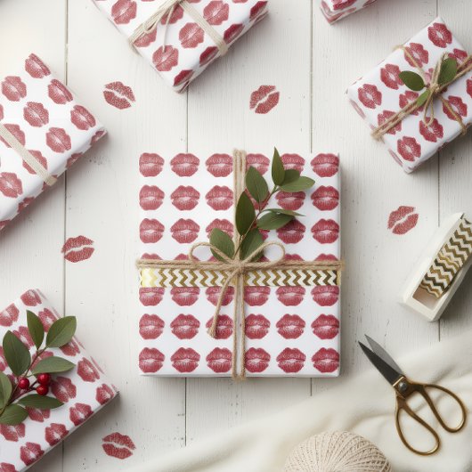 Cute Red Lips Pattern Christmas Gift Wrap Cadeaupapier