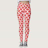 Cute Red Lipstick Kisses op witte Leggings (Voorkant)