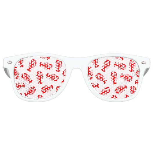 Cute Red Lobster Animal Patroon Retro Zonnebril (Voorkant)