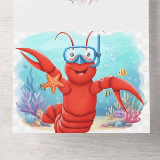 Cute Red Lobster Under the Sea Birthday Invitation All In One Uitnodiging (Binnenkant onderkant)