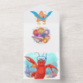 Cute Red Lobster Under the Sea Birthday Invitation All In One Uitnodiging (Binnen)
