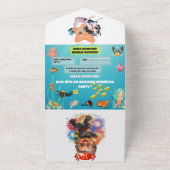 Cute Red Lobster Under the Sea Birthday Invitation All In One Uitnodiging (Buitenkant)