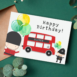 Cute Red London Bus Theme Kinderen Birthday Kaart