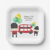 Cute Red London Bus Theme Kinderen Birthday Papieren Bordje (Voorkant)