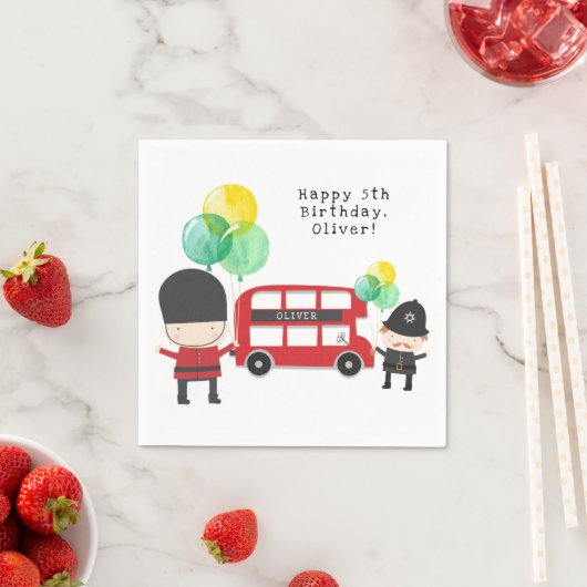 Cute Red London Bus Theme Kinderen Birthday Servet (Insitu)