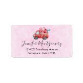 Cute red Love Truck op Pink Background Etiket (Voorkant)