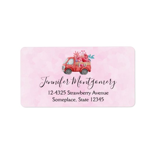Cute red Love Truck op Pink Background Etiket (Voorkant)