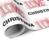 Cute Red Love Typography Valentines Day Name Cadeaupapier (Rol Hoek)