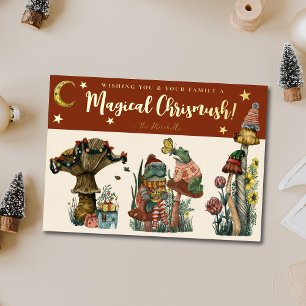 Cute Red Magical Mushroom Merry Kerstmis Folie Ho Feestdagenkaart