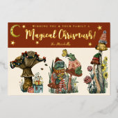 Cute Red Magical Mushroom Merry Kerstmis Folie Ho Folie Feestdagenkaart (Voorkant)