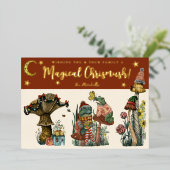 Cute Red Magical Mushroom Merry Kerstmis Folie Ho Folie Feestdagenkaart (Staand Voorkant)