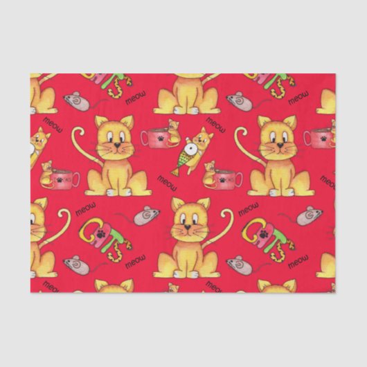 Cute Red Meow Cats Tissuepapier (Voorkant)