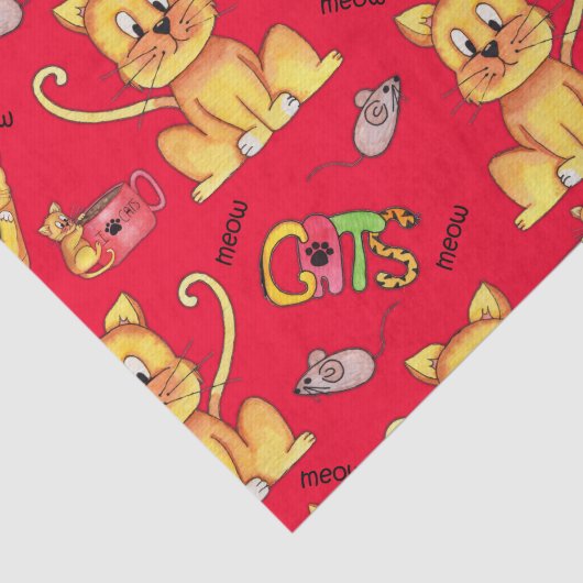Cute Red Meow Cats Tissuepapier (Detail)