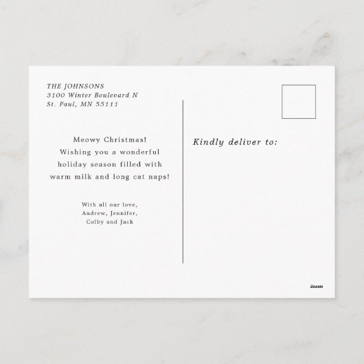 Cute Red Merry Script met Yarn Ball Cat Photo Feestdagenkaart (Achterkant)