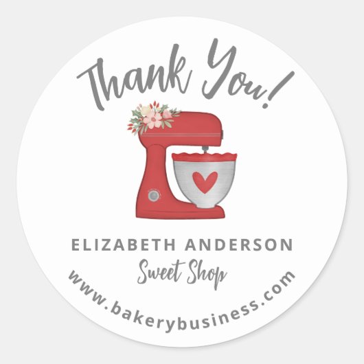 Cute Red Mixer Bakery Business Thank you Sticker (Voorkant)