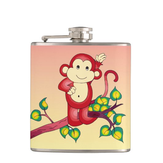 Cute Red Monkey met Oranje en gele kolf Heupfles (Voorkant)