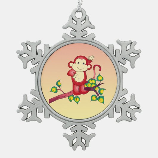 Cute Red Monkey Pewter Snowflake Ornament (Voorkant)
