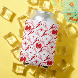 Cute Red Monogram & Lobster Season Nautical Blikjeskoeler