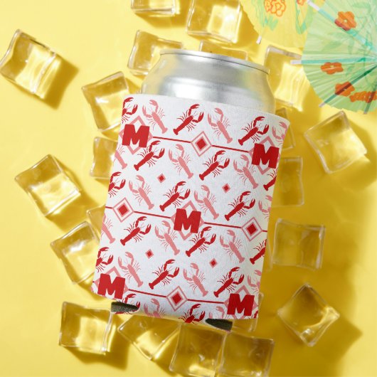 Cute Red Monogram & Lobster Season Nautical Blikjeskoeler (Insitu Zomer)