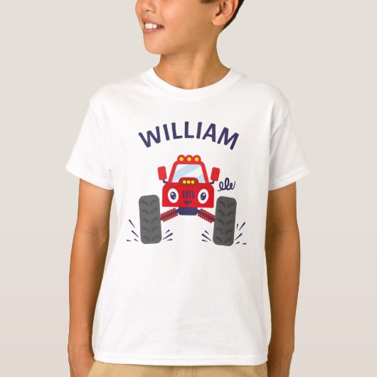 Cute Red Monster Truck met Jouw naam T-shirt (Voorkant)