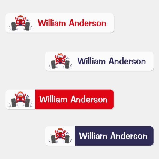 Cute Red Monster Truck Persoonlijke naam Labels (Groep)