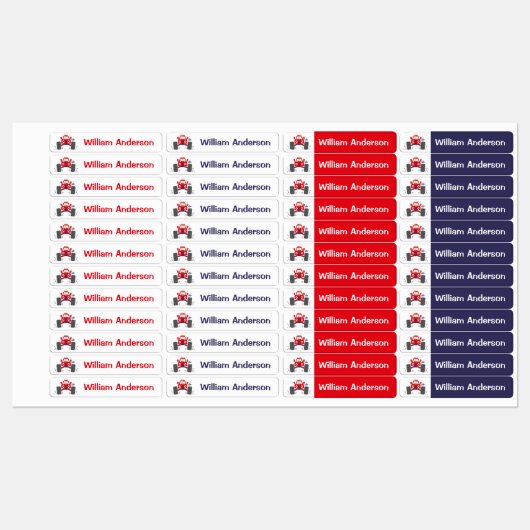 Cute Red Monster Truck Persoonlijke naam Labels (Vel)