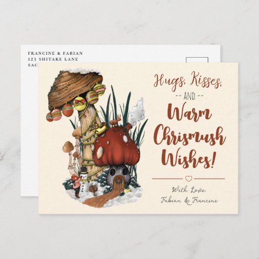 Cute Red Mushroom House Kerstfeestdag Postbus Feestdagenkaart (Voorkant / Achterkant)