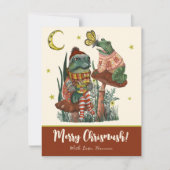 Cute Red Mushroom Kikker en Toad Merry Kerstmis Feestdagenkaart (Voorkant)