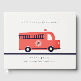 Cute Red Navy Fire Truck Engine Baby shower Gastenboek