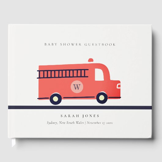 Cute Red Navy Fire Truck Engine Baby shower Gastenboek (Voorkant)