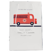 Cute Red Navy Fire Truck Engine Baby shower Medium Cadeauzakje (Voorkant)
