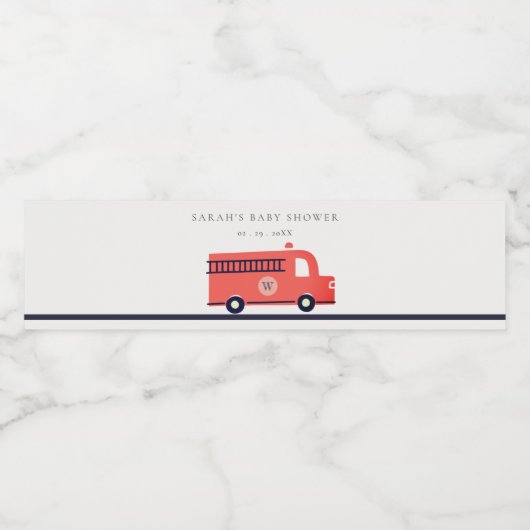 Cute Red Navy Fire Truck Engine Baby shower Waterfles Etiket (Enkel label)