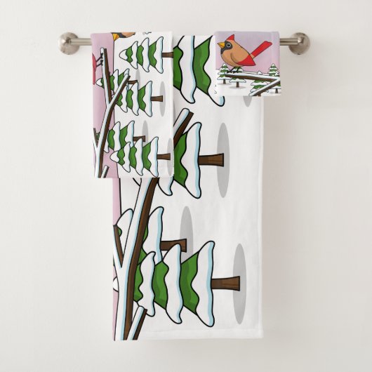 Cute Red Northern Cardinals Love Winter Landscape Bad Handdoek (Insitu)