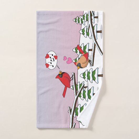 Cute Red Northern Cardinals Love Winter Landscape Bad Handdoek (Handdoek)