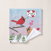 Cute Red Northern Cardinals Love Winter Landscape Bad Handdoek (Wasdoekje)