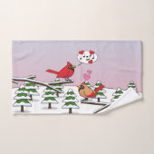 Cute Red Northern Cardinals Love Winter Landscape Bad Handdoek (Handdoek)
