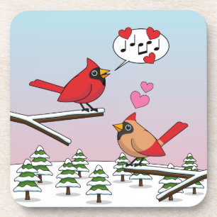 Cute Red Northern Cardinals Love Winter Landscape Bier Onderzetter