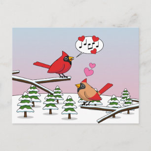 Cute Red Northern Cardinals Love Winter Landscape Briefkaart