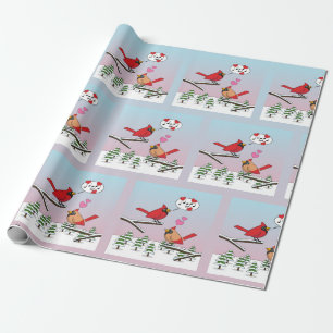 Cute Red Northern Cardinals Love Winter Landscape Cadeaupapier