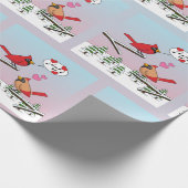 Cute Red Northern Cardinals Love Winter Landscape Cadeaupapier (Hoek)