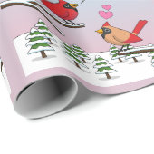Cute Red Northern Cardinals Love Winter Landscape Cadeaupapier (Rol Hoek)