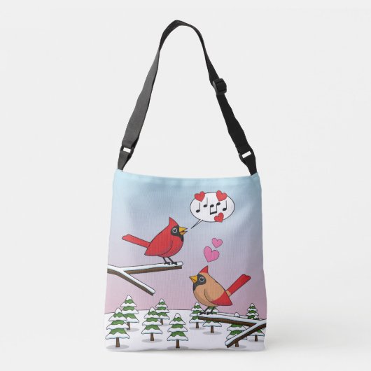 Cute Red Northern Cardinals Love Winter Landscape Crossbody Tas (Achterkant)
