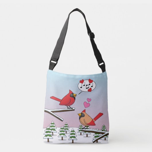 Cute Red Northern Cardinals Love Winter Landscape Crossbody Tas (Voorkant)