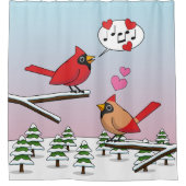 Cute Red Northern Cardinals Love Winter Landscape Douchegordijn (Voorkant)