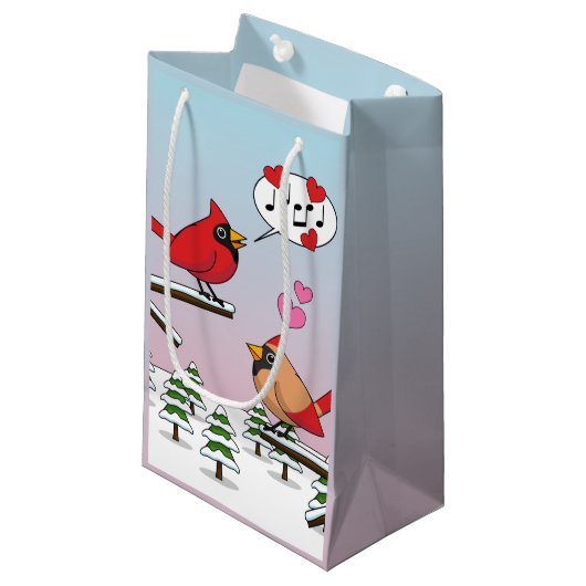 Cute Red Northern Cardinals Love Winter Landscape Klein Cadeauzakje (Voorkant Gekanteld)