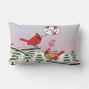 Cute Red Northern Cardinals Love Winter Landscape Kussen