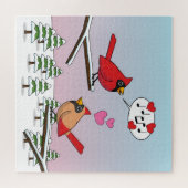 Cute Red Northern Cardinals Love Winter Landscape Legpuzzel (Horizontaal)