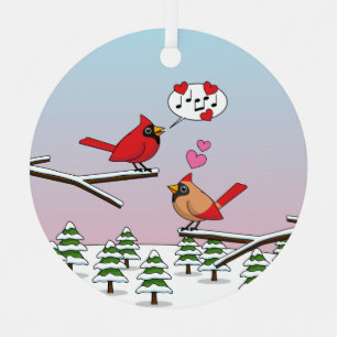 Cute Red Northern Cardinals Love Winter Landscape Metalen Ornament
